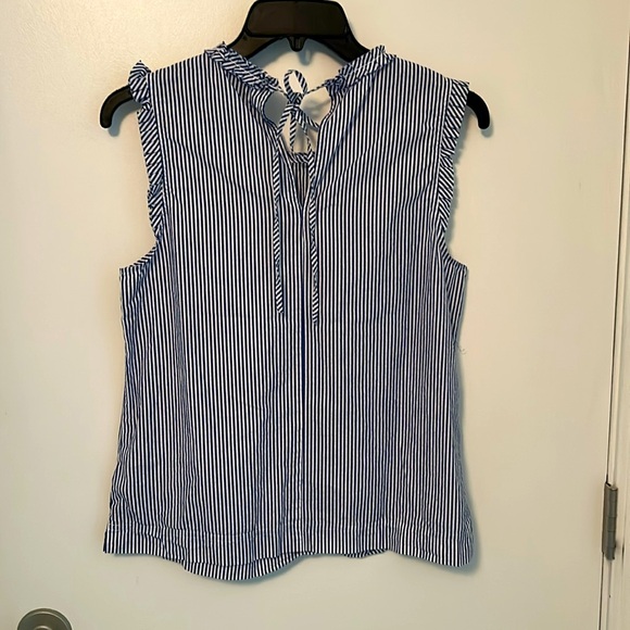 J. Crew Sleeveless Blue and White Striped Ruffled Tie Back Blouse - Picture 3 of 3